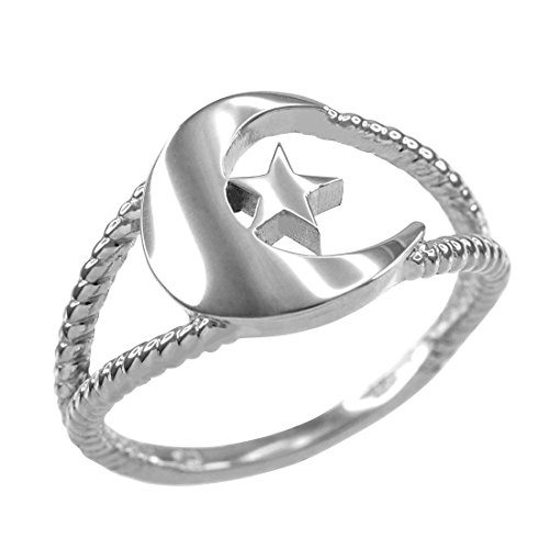 925 Sterling Silver Crescent Moon Dainty Islamic Ring