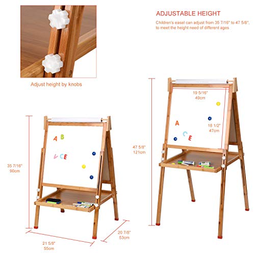 Kids Standing Art Easel with Paper Roll - Height Adjustable Chalk Board Magnetic White Board for Kids Painting and Drawing