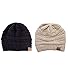 ScarvesMe Trendy Warm Chunky Soft Stretch Cable Knit Beanie (2 Pack Black/Beige)