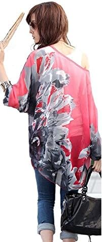 Seven Century Boho Batwing Sleeve Chiffon Blouse Women Casual Floral Print Loose Shirts Plus Size Beach Tunic Tops