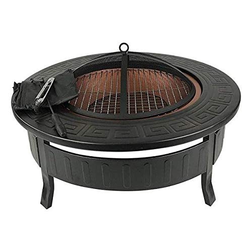 Garden Mile Round Steel Fire Pit With Bbq Grill And Mesh Lid
