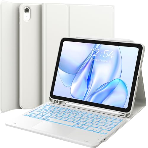 CHESONA Hülle mit Tastatur für iPad 10 Generation/11 Generation A16 2025, 7 Farben Beleuchtung, Multi Touch Trackpad, 2 Bluetooth Kanäle für Neu iPad