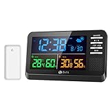 AMIR Weather Station, Large Color Display Clock Calendar with Alarm Clock, Snooze Function, Wireless Forecast Station with Sensor, Indoor Outdoor Thermometer for Home,Bedroom