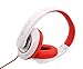 Connectland Over Ear 3.5mm Wired Headphone, Microphone Lightweight Adjustable Headband for Kids,Teens,Adults. iPhone iPad Tablet, Red&White CL-AUD63080