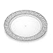 [32 Count - 10 Inch Plates] Laura Stein Designer Tableware Premium Heavyweight Plastic White Dinner Plates With Silver Border, Party & Wedding Plate, Glitz Series, Disposable Dishes