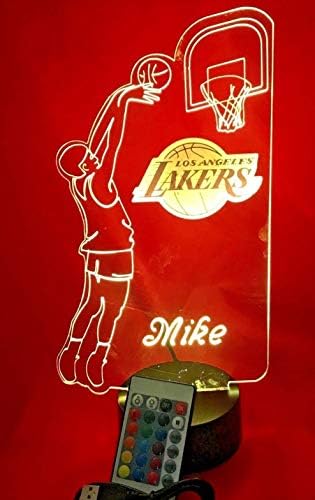 LA Lakers Beautiful Handmade Acrylic Personalized Lakers NBA Basketball Player Light Up Lamp LED, Our Newest Feature - It's WOW, Comes With Remote,16 Color Options, Dimmer, Free Engraved, Great Gift