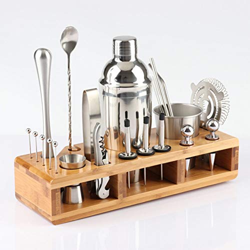 ESGT Barkeeper Kit Cocktail Shaker Set, Edelstahl Bar Werkzeugset Mit Stilvollem Bambusständer Bartending Kit Für…