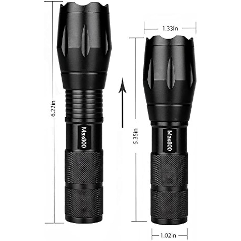 2Pcs Tactical Flashlight Water Resistant Military Grade Light With 5