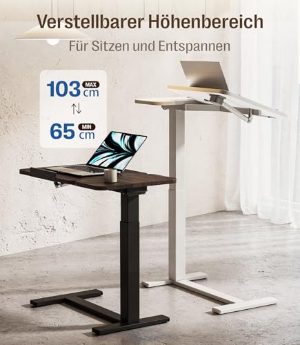 MAIDeSITe Side Table with Wheels, C-Shaped Height-Adjustable Bed Table, 70 x 40 cm Standing Table, Mobile Laptop Table with Split Table Top and Concealed Castors - Fit Dual