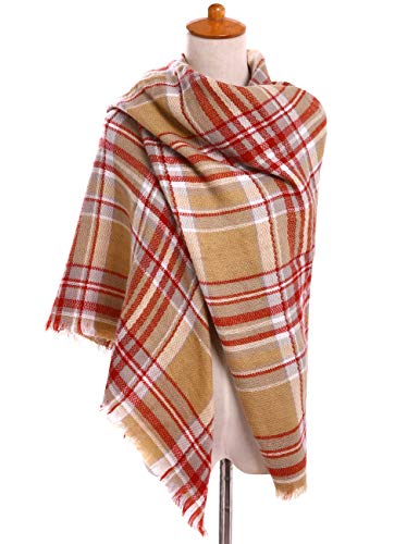 Bess Bridal Women's Plaid Blanket Winter Scarf Warm Cozy Tartan Wrap Oversized Shawl Cape