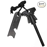 KEPEAK Magnesium Fire Starter Survival Kit with Whistle and Compass for Emergency Survival, Camping, Hiking (Pack of 2)
