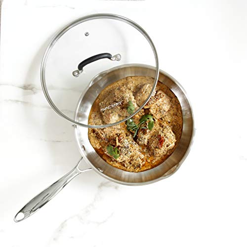 AVACRAFT 18/10 10 Inch Stainless Steel Frying Pan with Lid, Side Spouts