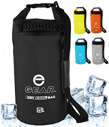 Enthusiast Gear Roll Top Insulated Backpack Cooler Dry Bag – Leak Proof, Collapsible, Waterproof with Padded Shoulder Strap - Perfect for Kayaking Fishing Beach Hiking - Orange, Grey, Blue -15L