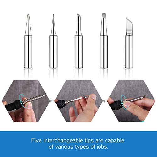 LDK Soldering Iron Kit Electric 60W 110V Adjustable Temperature Soldering Gun Welding Tools, 5pcs Replacement Tips, Stand and Solder Wire Tube (Basic) - Thumbnail 3
