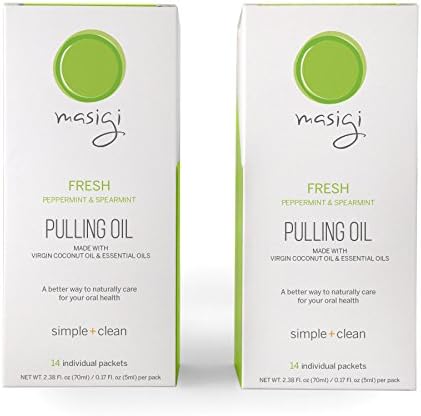 Masigi FRESH & FRESH Oil Pulling Mouthwash Bundle | Organic Coconut Oil Pulling Mouthwash | A Natural Ayurvedic Oral Detox for Teeth and Gums | 14 Single-Serve Travel Friendly Packets Per Box | Mint F