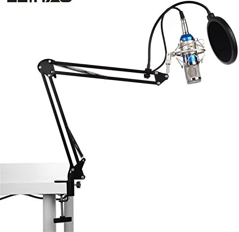 Chliste Condenser Microphone Kit,Professional BM-800 Mic Set + Black NB-35 Mic Stand with Cable + Pop Filter Wind Screen for Radio Broadcasting Studio Recording (Blue)