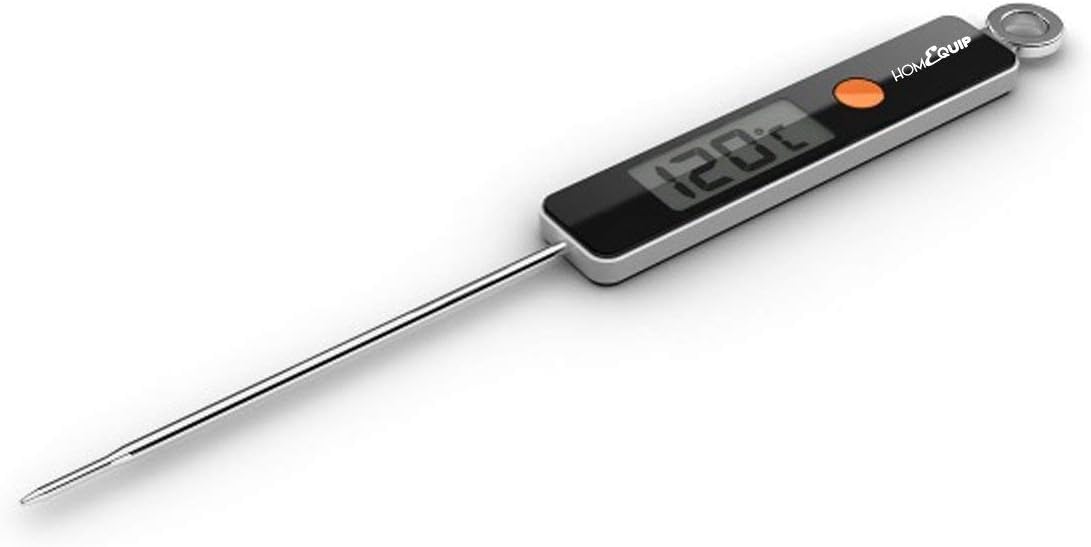 Food & Cooking Thermometer Probe HQ1 By HomeQuip - NEW Ultra Modern Slick Design with Simple One Button Interface | Quick Read & Accurate Digital Meat Temperature Probe for Liquids, Foods, Oven, BBQ, Grill & Stove Tops
