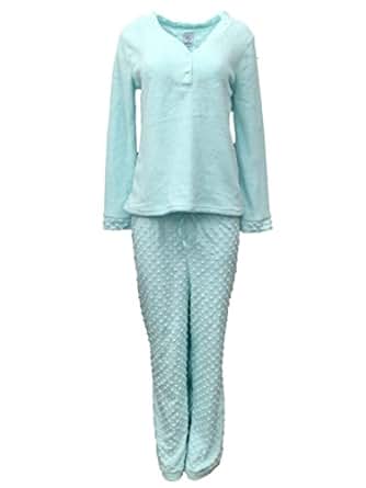 Jaclyn Intimates Womens Dimpled Mint Green Velour Pajamas Fleece Pajama ...