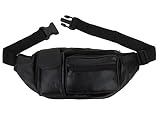 K London Stylish Real Leather Black Waist Bag Elegant Style Travel Pouch Passport Holder with Adjustable Strap(1276_blk)