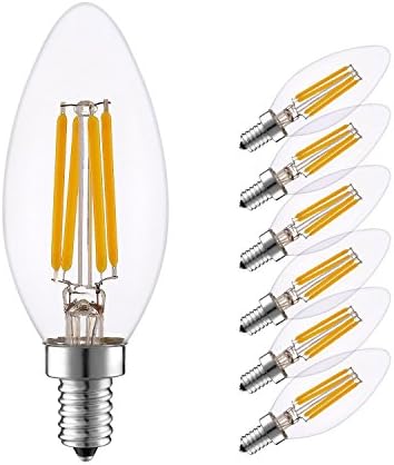 Lakes E12 LED Bulb Dimmable, 4W 2700K Soft White 350LM, 40W Equivalent LED Candelabra Bulbs, C35 Clear Glass Torpedo Shape Bullet Top, 360° Beam Angle, 6-Pack