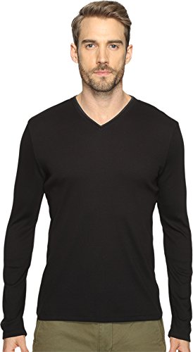 Calvin Klein Men's Long Sleeve Rib Knit T-Shirt, Dark Black, Large