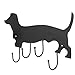 MyGift Wall Mounted Black Metal Coat Rack and Key Rack with Dachshund Dog Cut Out Design, Hanging Dog Leash Organizer Rack with 4 Hooks