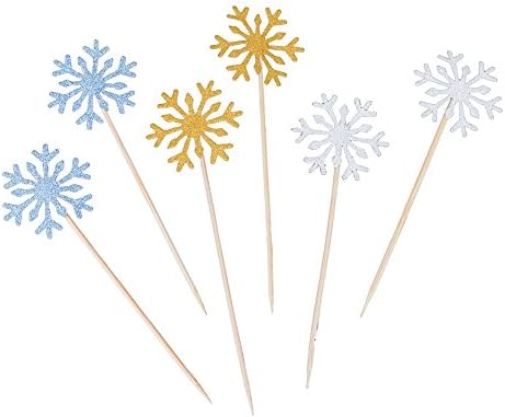 Zamango Glitter Snowflake Cupcake Toppers Cake Picks Decoration for Birthday Wedding Baby Shower Party,30 pcs