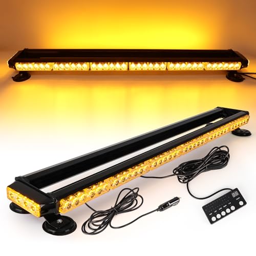 ROUTEKING 95 cm 80 LED Flashing Strobe Light Bar – 12 V/24 V Magnetic LED Beacon for Vehicle Car, Beacon with Magnetic Base (Amber)
