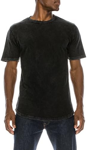 TrueM Mens Hipster Hip Hop Elong Longline Crewneck T-Shirt Vintage Washed Round Hemline