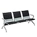 Kintness PU Leather 3-Seat Reception Bench Waiting Room Chair Airport Garden Salon Barber Guest Bench Black