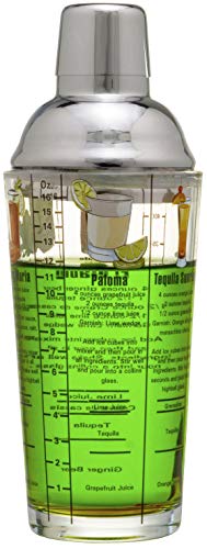 14 oz Recipe Glass Cocktail Shaker With Strainer Top - Includes 6 Cocktail Drink Recipes (Tequila Theme)