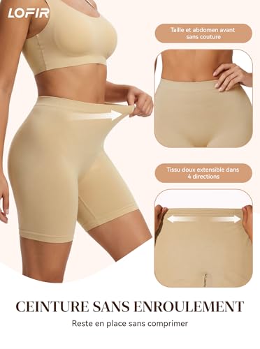 LOFIR Anti-Friction Thigh Shorts: Women's Boxer Shorts without Seams High Waist for Cycling Skirt Leggings Yoga Pack of 3