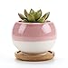 T4U 3 Inch Succulent Planters Pots Ceramic, Ball Shape Drainage Cactus Pots Window Boxes with Bamboo Tray, Set of 4