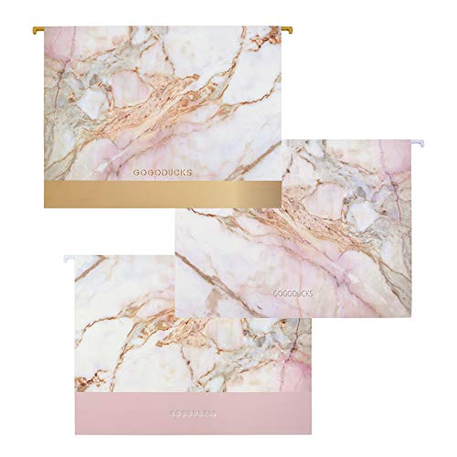 GOGODUCKS Hanging File Folders Letter Size with 1/5-Cut Adjustable Tab Durable Three Unique Marble Design Assorted, 12pcs Per Box