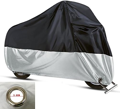 Waterproof Sun Motorcycle Cover Black and Sliver XXXL, Universal Motorcycle Scooter Protective Outdoor Cover with Storage Bag, Fits Up to 105'' Harley YAMHA Suzuki Kawasaki Honda Bikes