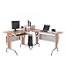 HOMCOM L-Shaped Corner Computer Office Desk Workstation with Elevated Shelf, Rolling Keyboard Tray, & Convenient CPU Stand, Wood Color