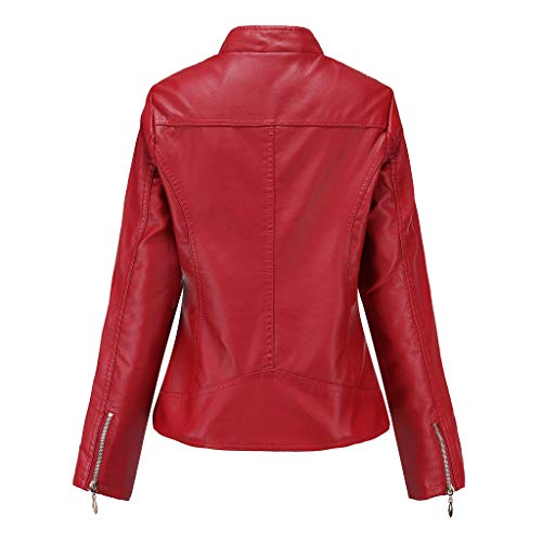 DONTAL Winter Warm Women Short Coat Leather Biker Jacket Parka Zipper Tops Overcoat Outwear Red