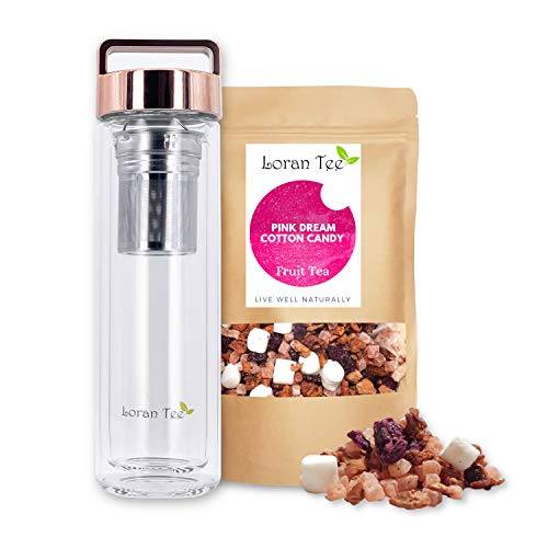 Loran Tee - Pink Dream Set, Zuckerwatte-Himbeere Früchtetee, lose 150g, Teeflasche Thermo 500ml
