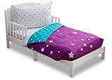 Toddler Bedding Set | Girls 4 Piece Collection | Fitted Sheet, Flat Top Sheet w/ Elastic bottom, Fitted Comforter w/ Elastic bottom, Pillowcase | Delta Children | Girls Starry Night | Purple Stars