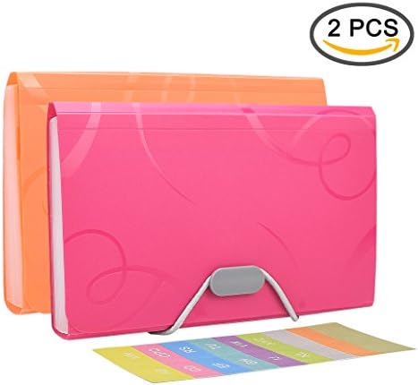 EsOfficce Expanding File Folder, Accordian File Organizer, 13 Pockets Organizer Folder with 12 Labels Rope Buckle Closure,PP Wallet Organizer for Receipts,Coupons and Tickets, Random Color, 2 Pcs/Pack
