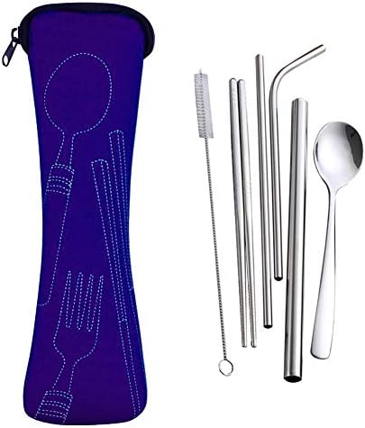 attrasfjwanrw PortableStraws Spoon Chopsticks Camping Cutlery Set Stainless Steel Purple 4pcs