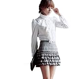 FINEJO Women's Luxury Long Sleeve Stand Collar Ruffle T-shirt Blouse [Apparel]