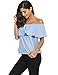 Sherosa Women's Off Shoulder Ruffles Solid Casual Blouse Loose Tops (XXL, Light Blue)