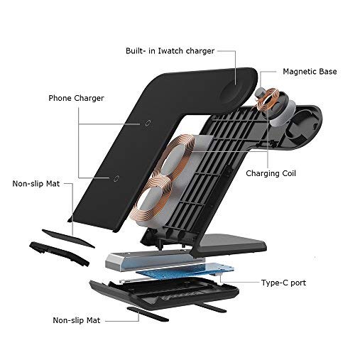PEMENOL Wireless Charger Compatible Apple Watch 2 in 1 Fast Charging Stand Compatible iPhone X/8/8 Plus Qi-Enabled Charge Station Compatible iwatch 3/2/1(Black)(No Adapter) Upgraded - Thumbnail 3