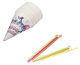 Concession Essentials Snow Cone Set -400 Snow Cone Cups and Straws Set - 200 6oz Cups, 200 Neon Assorted Straws , 4