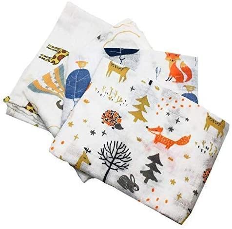 LEBCO Little English Quality Muslin Squares cloth for Babies, Ultrasoft with 4 unique animal designs - Animal Friends - Pack of 4 - Size 60cm x 60cm
