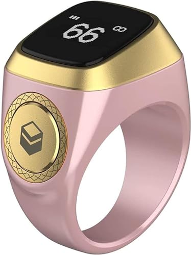 Smart Tasbih Zikr Ring E01, Muslim Prayer Timing Reminder, Oled Display, Tasbih Counter, Smart Ring, Tasbih Ring, Wearable Technology, 5 Time App Notification (Pink, 18mm)