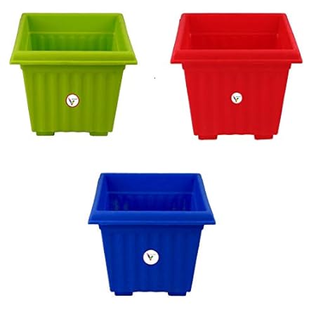 Vinshra Plastic Planter Square,, 10 inch, 3 Pieces