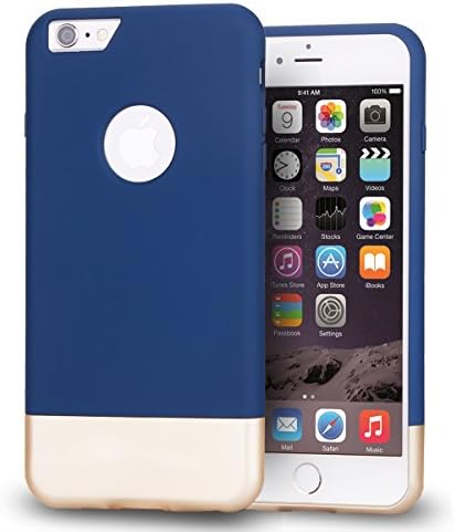 iPhone 6 Plus Case, Moze iPhone 6 Plus Case Protective SOFT-Interior Scratch Protection Slider Style Hard Case for iPhone 6 Plus - Dark Blue/Champagne Gold