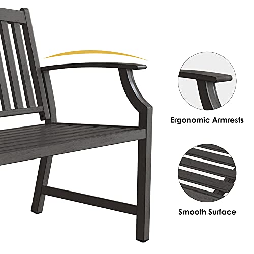 Grand Patio Outdoor Bench Garden Bench with Steel Armrests, Metal Bench